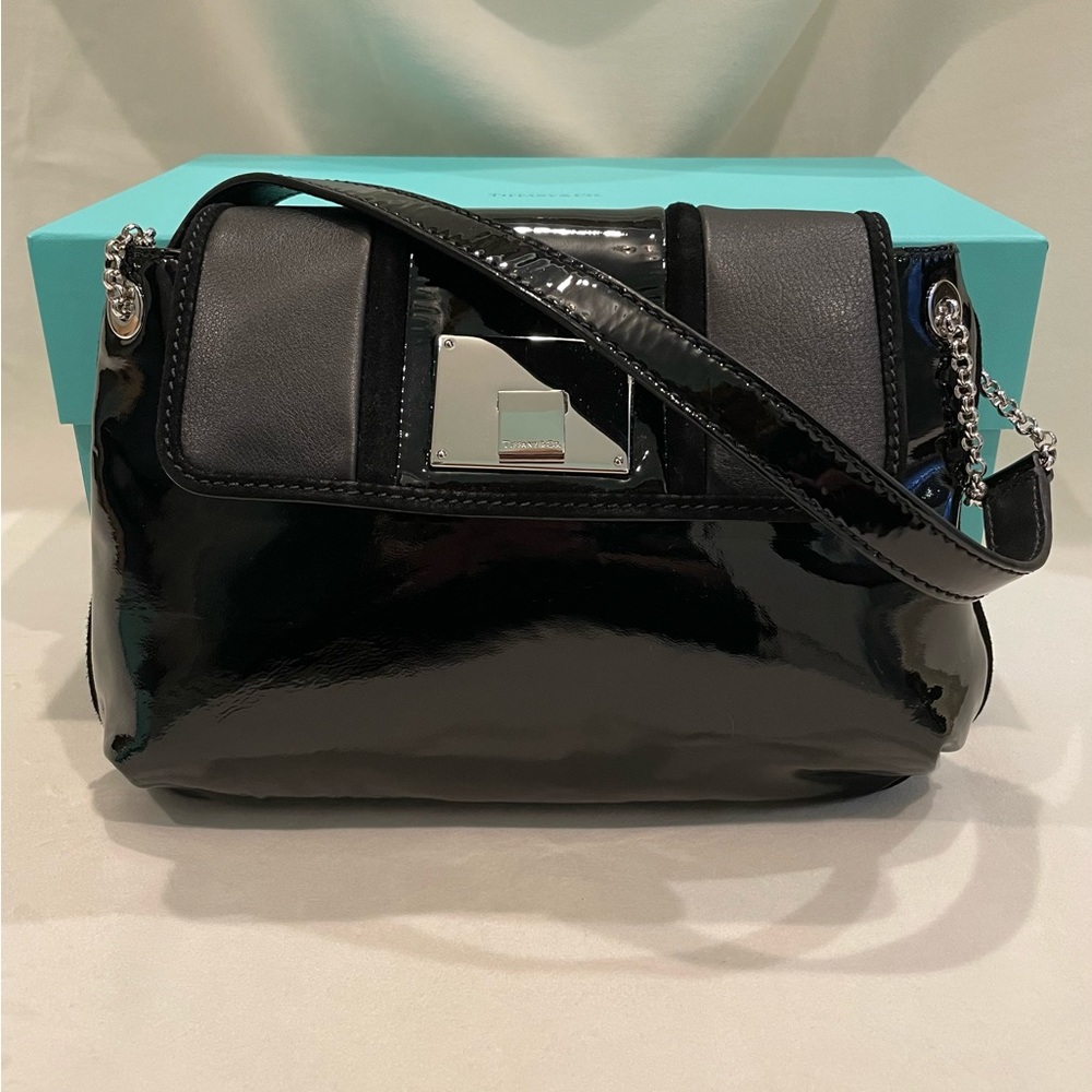 Tiffany & Co. Black Patent Color Handbag With Tiffany Blue Interior - Picture 2 of 12